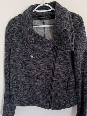 Express Charcoal Marled Cowl Zip Moto Jacket